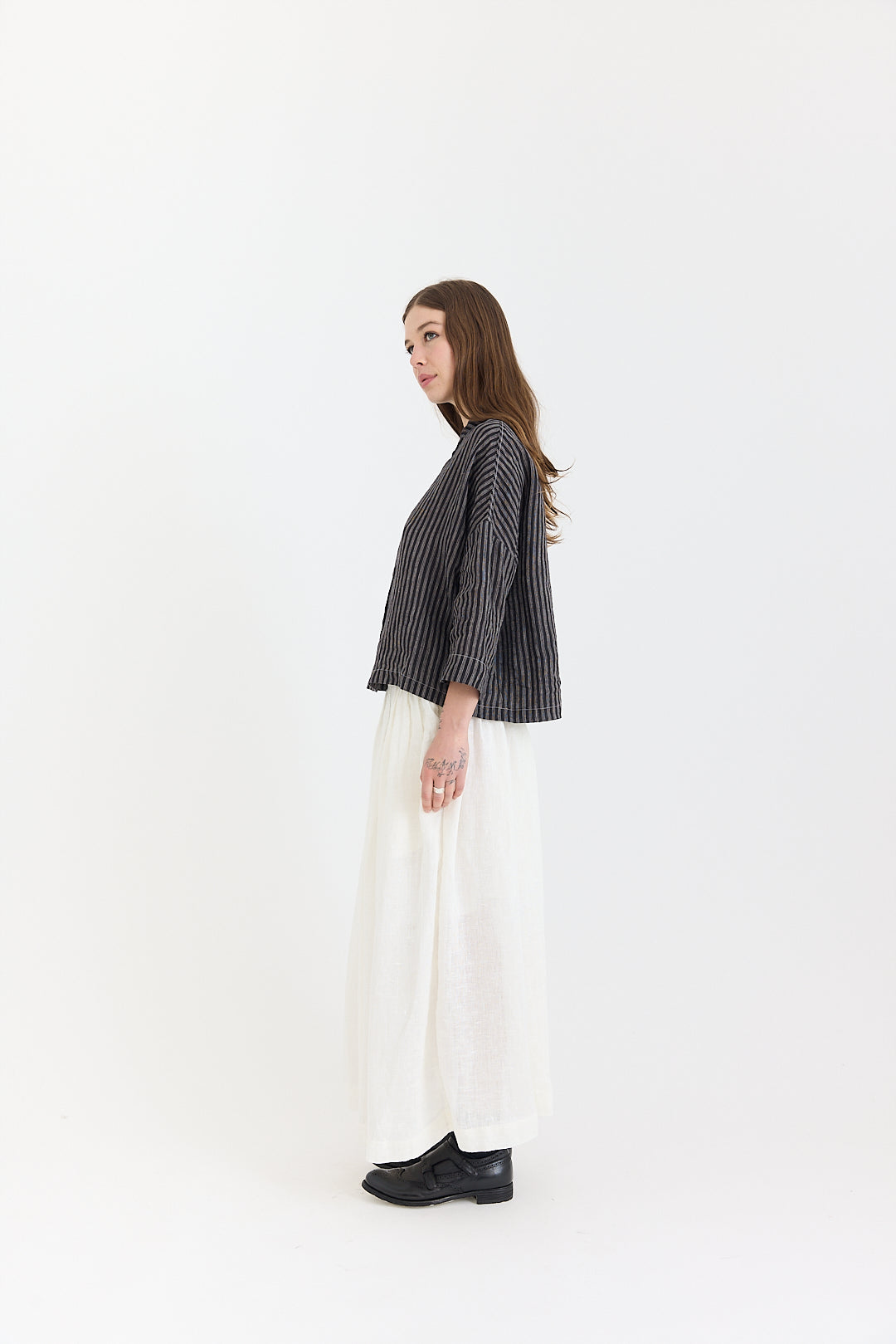 Rae Shirt - Fine Black and White Stripe Linen