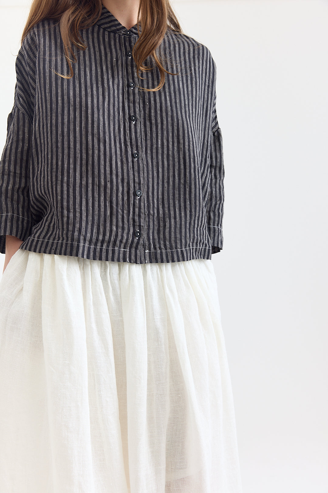 Rae Shirt - Fine Black and White Stripe Linen