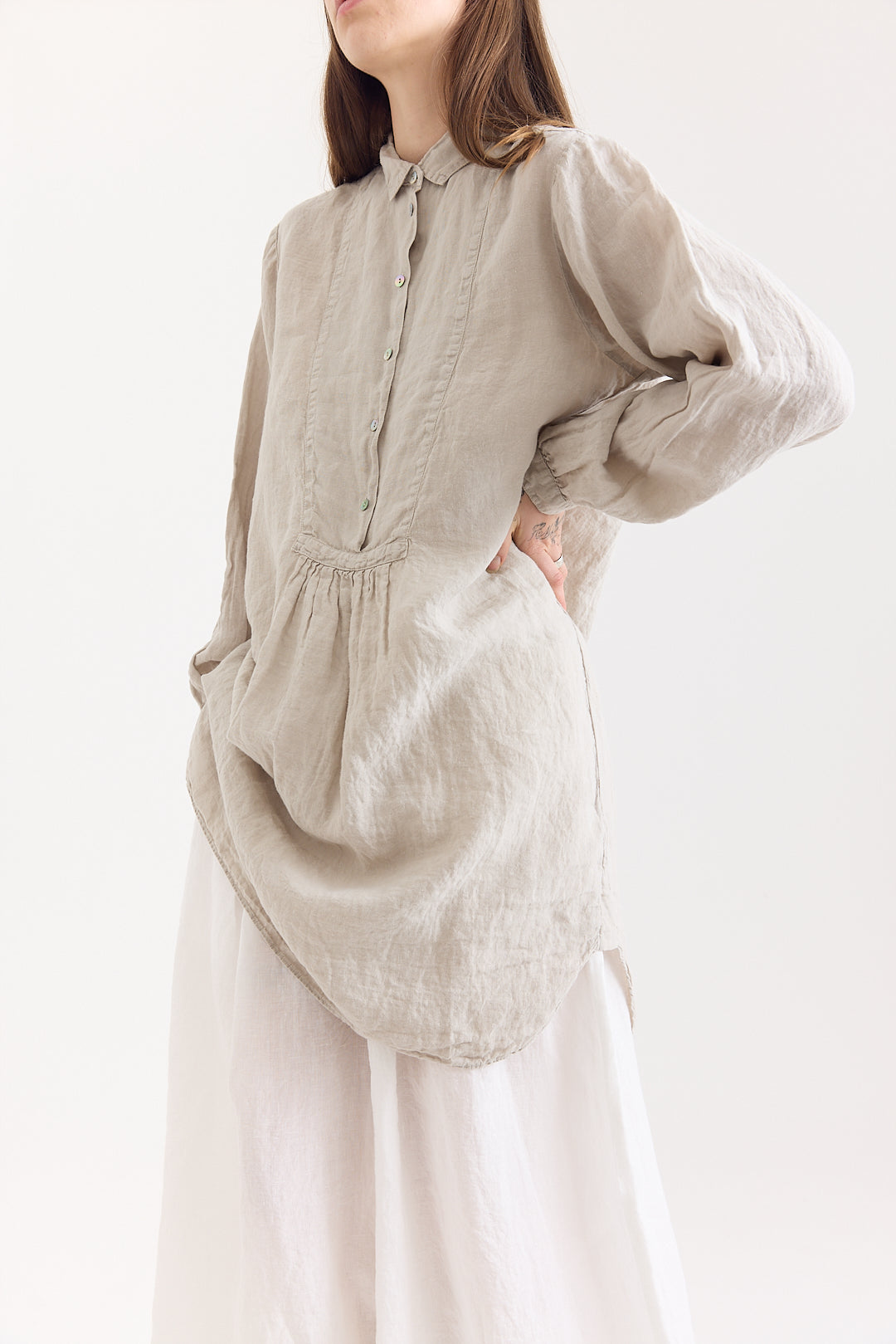 Fran Long Tunic Shirt - Light Linen