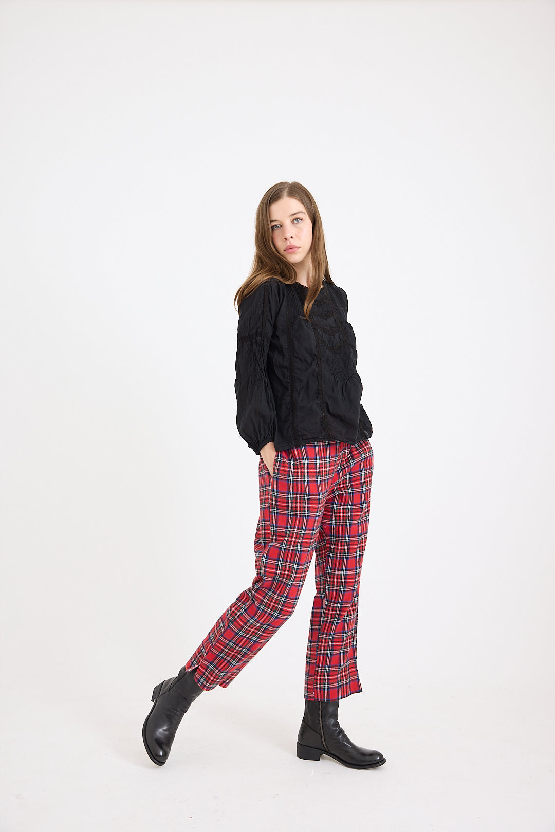 Lexi Capri Pant in Red Tartan Check