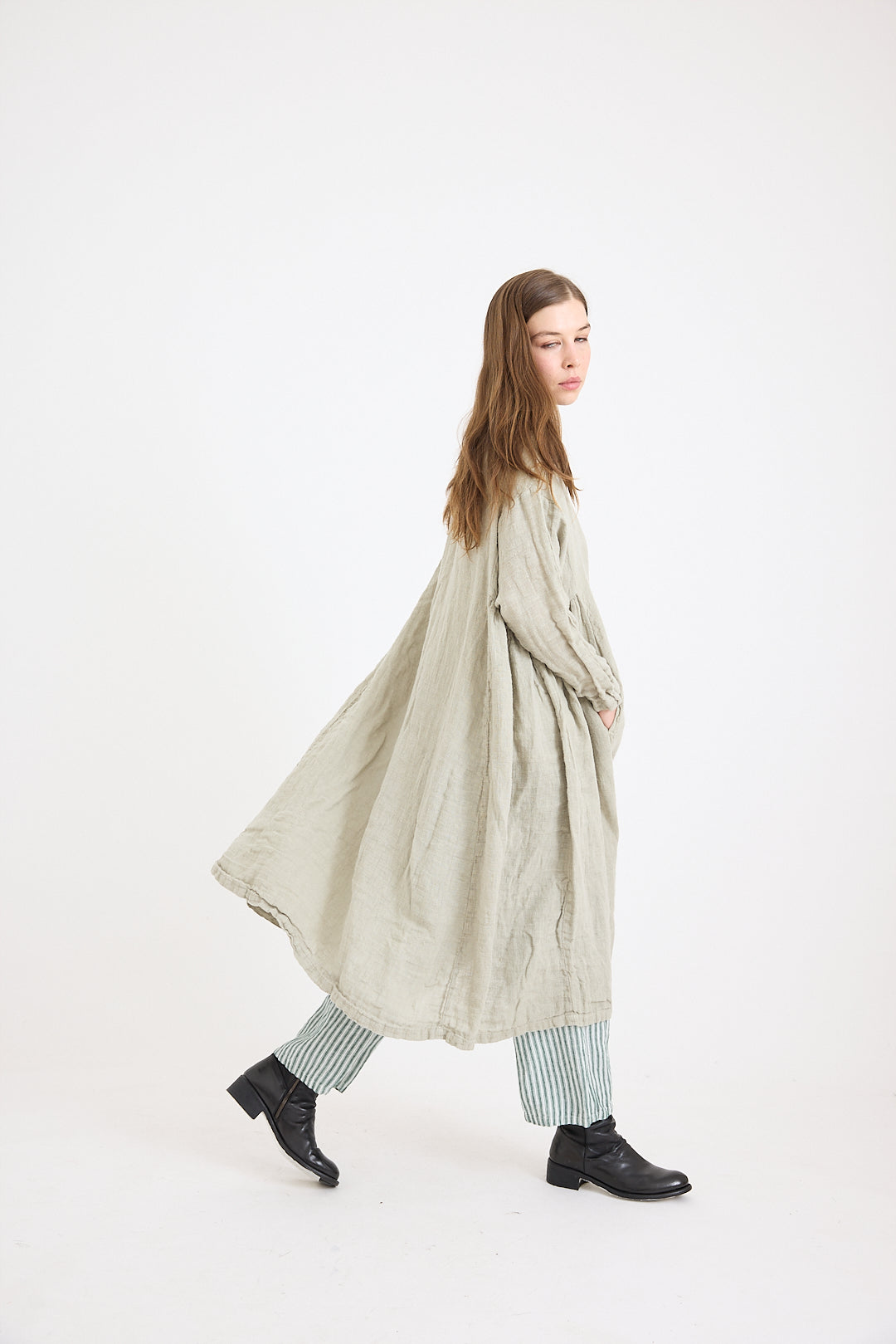 Olive Dress - Mid Weight Rustic Linen Gauze