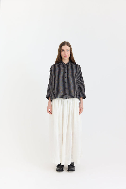 Rae Shirt - Fine Black and White Stripe Linen