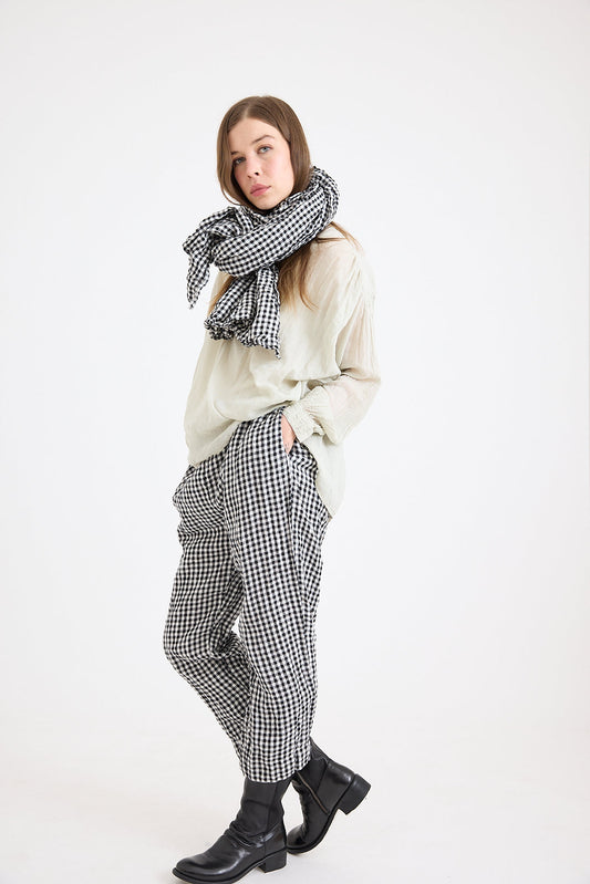 Lexi Capri Pant in Black & White Gingham Linen