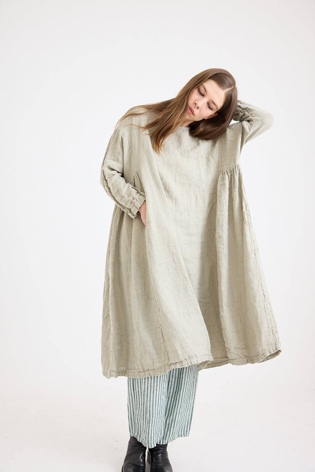 Olive Dress - Mid Weight Rustic Linen Gauze