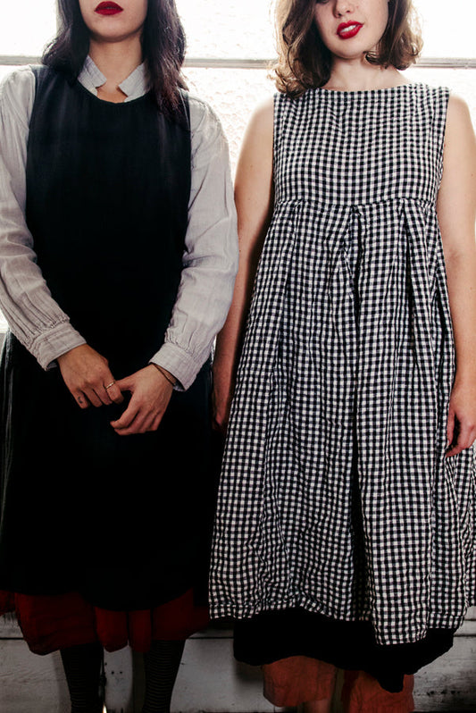 Lucille Sleeveless Dress - Black and White Gingham Check Linen